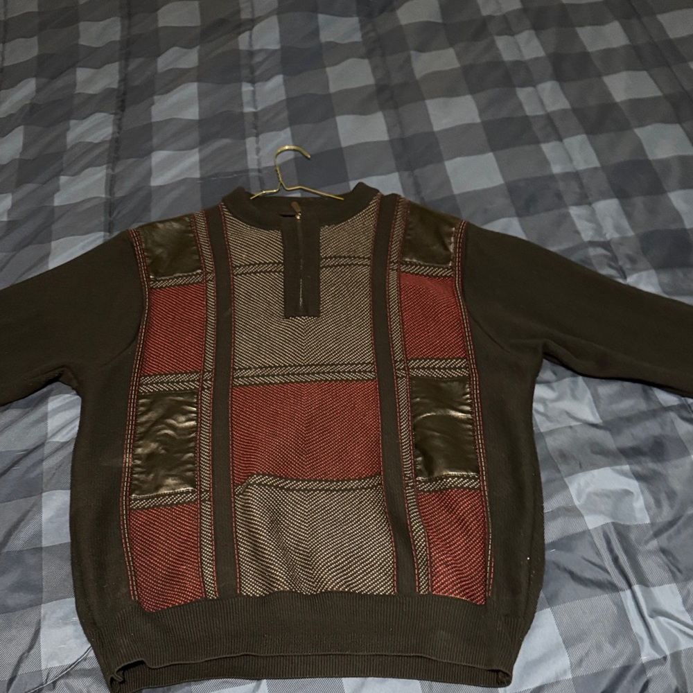 Men's Stylish Brown and Red Zip-Up Sweater